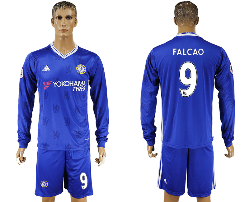 2016-17 Chelsea 9 FALCAO Home Long Sleeve Soccer Jersey