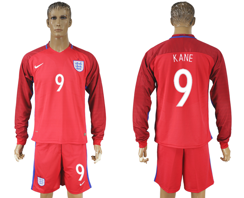 England 9 KANE Away Long Sleeve UEFA Euro 2016 Soccer Jersey