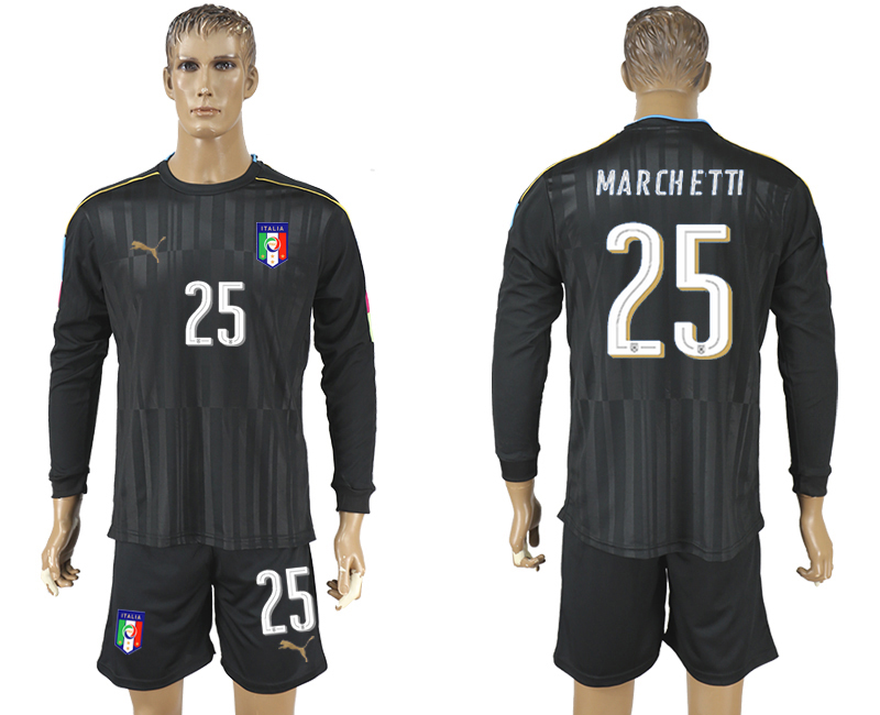 Italy 25 MARCHETTI Goalkeeper Long Sleeve UEFA Euro 2016 Soccer Jersey