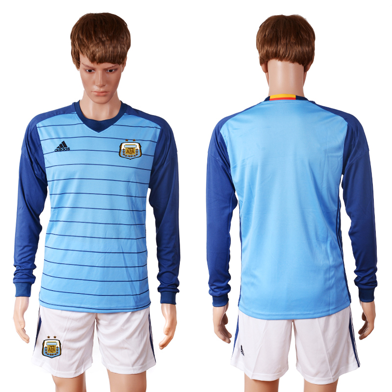 Argentina Blue Goalkeeper 2016 Copa America Centenario Long Sleeve Soccer Jersey