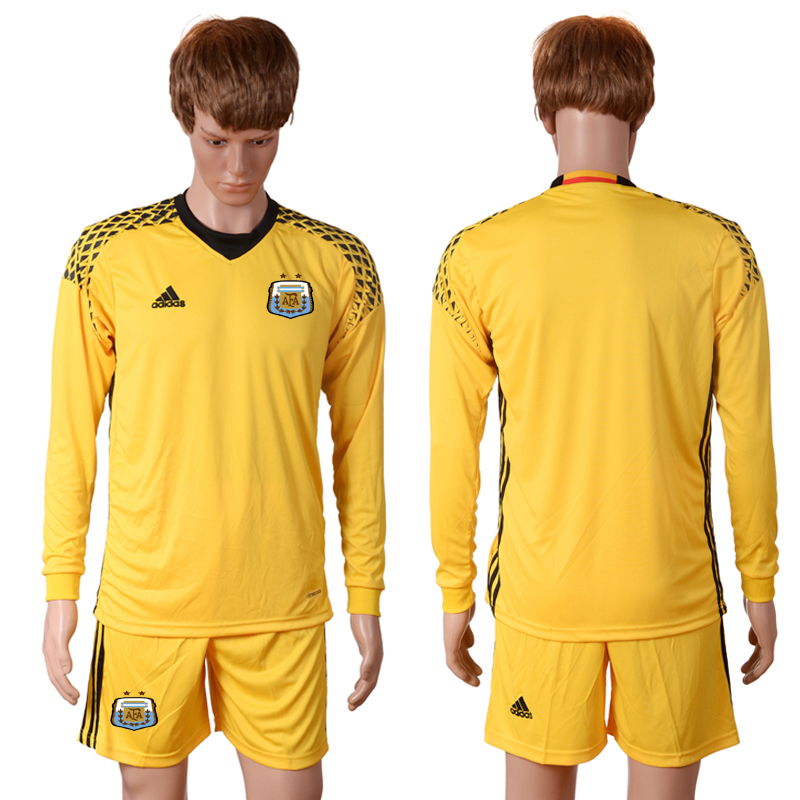 Argentina Yellow Goalkeeper 2016 Copa America Centenario Long Sleeve Soccer Jersey