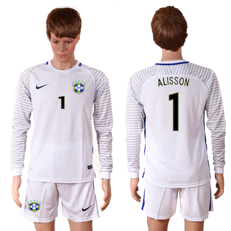 Brazil 1 ALISSON Goalkeeper 2016 Copa America Centenario Long Sleeve Soccer Jersey