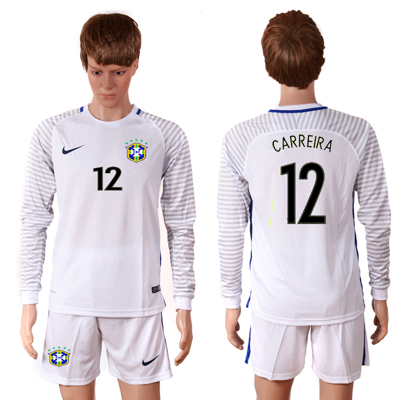 Brazil 12 CARREIRA Goalkeeper 2016 Copa America Centenario Long Sleeve Soccer Jersey