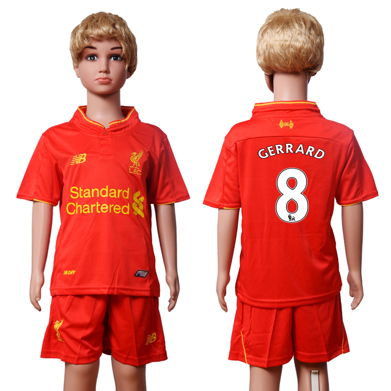 2016-17 Liverpool 8 GERRARD Home Youth Soccer Jersey