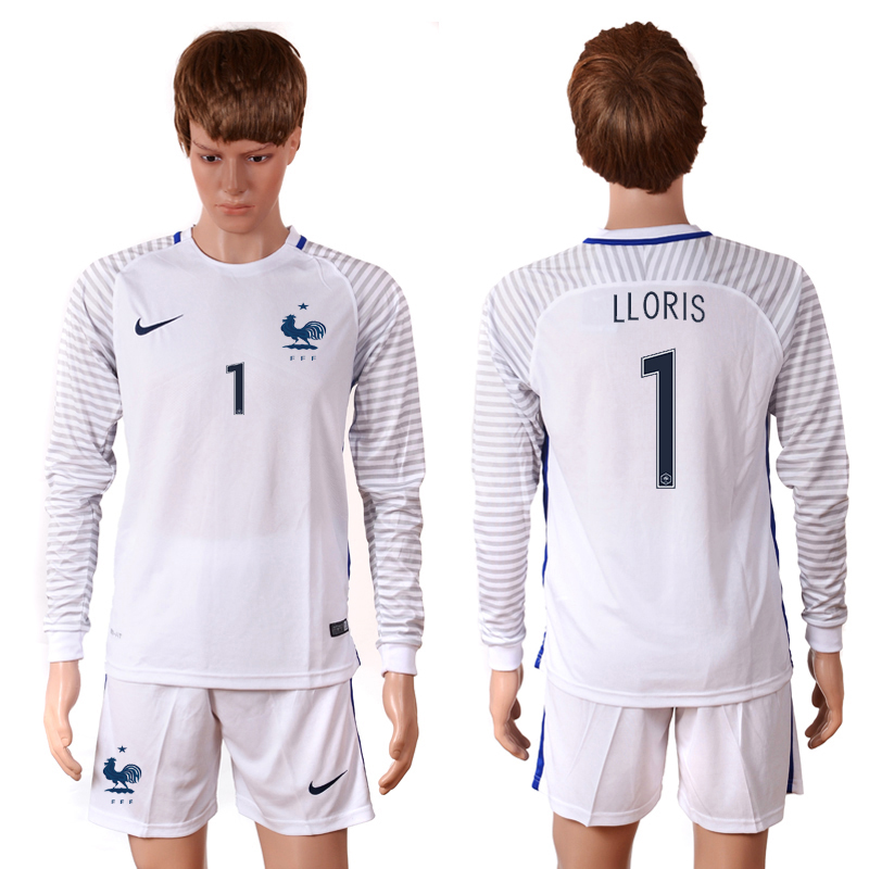 France 1 LLORIS Goalkeeper UEFA Euro 2016 Long Sleeve Soccer Jersey