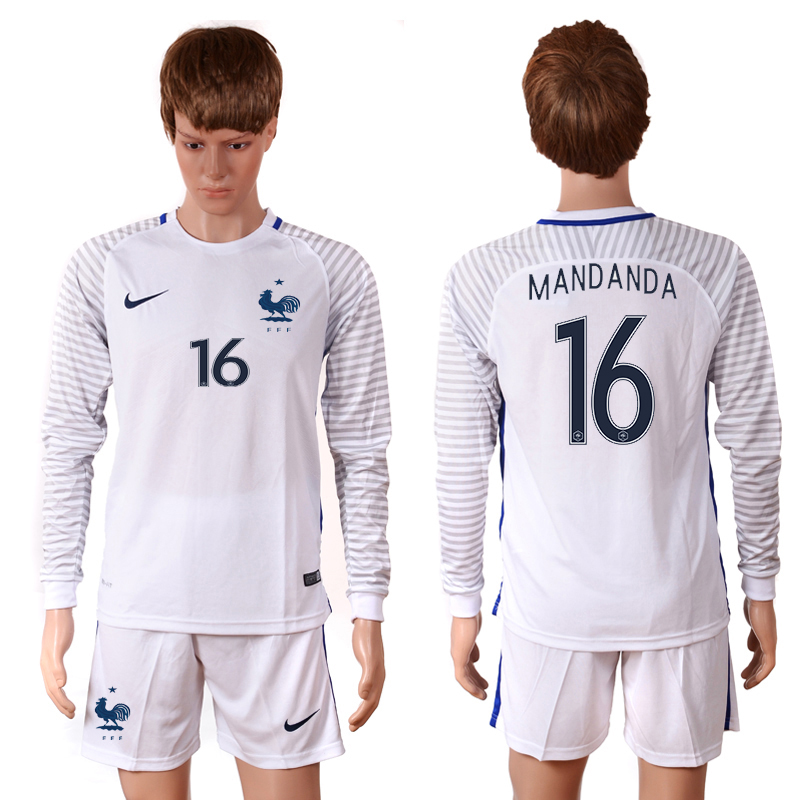 France 16 MANDANDA Goalkeeper UEFA Euro 2016 Long Sleeve Soccer Jersey