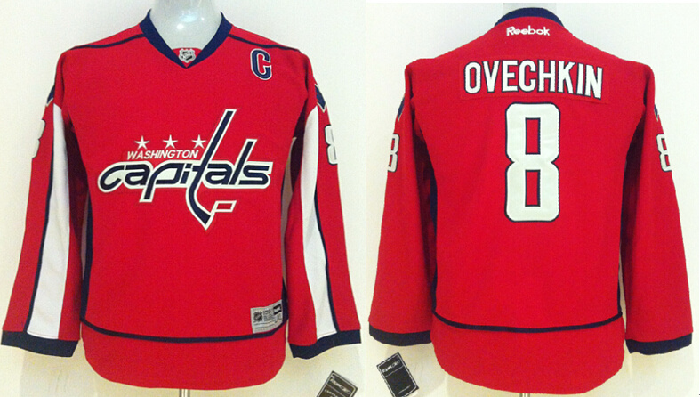 Capitals 8 Alexander Ovechkin Red Youth Reebok Jersey - Click Image to Close