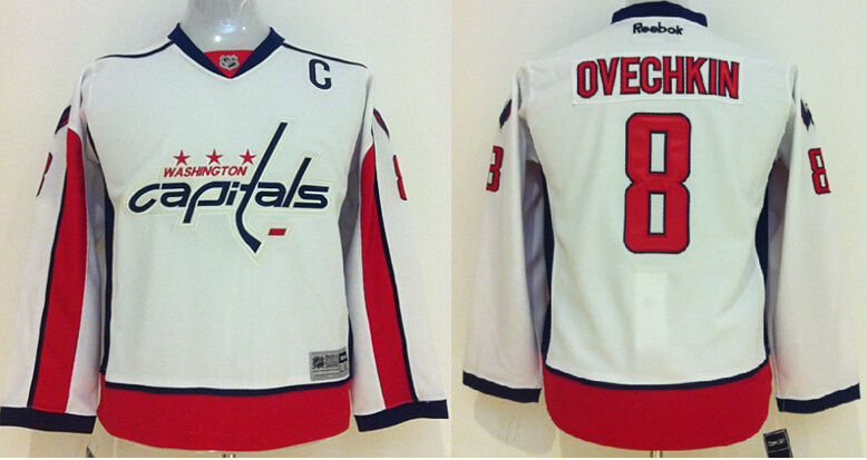 Capitals 8 Alexander Ovechkin White Youth Reebok Jersey