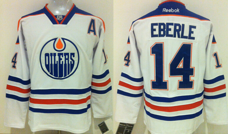 Oilers 14 Jordan Eberle White Reebok Jersey - Click Image to Close