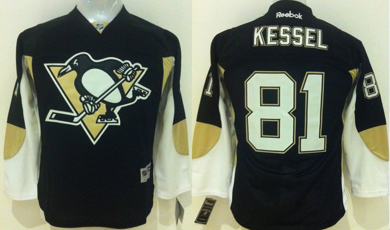 Penguins 81 Phil Kessel Black Youth Reebok Jersey - Click Image to Close