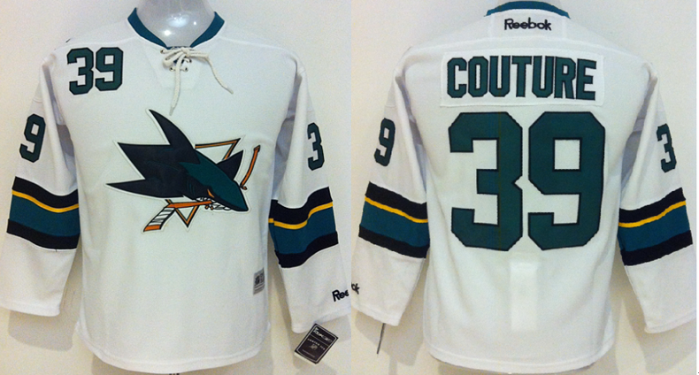 Sharks 39 Logan Couture White Youth Reebok Jersey