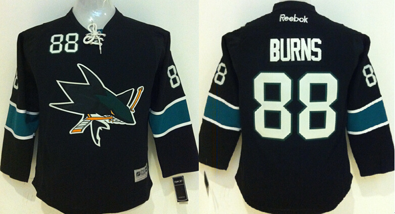 Sharks 88 Brent Burns Black Youth Reebok Jersey - Click Image to Close