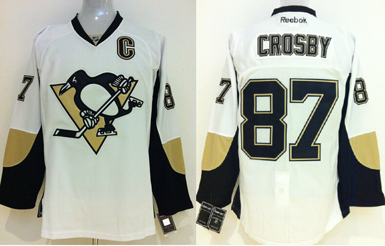 Penguins 87 Sidney Crosby White Reebok Jersey - Click Image to Close