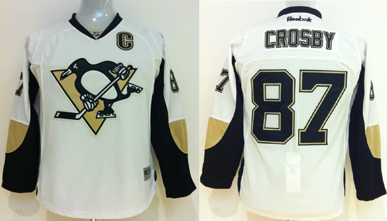 Penguins 87 Sidney Crosby White Youth Reebok Jersey - Click Image to Close