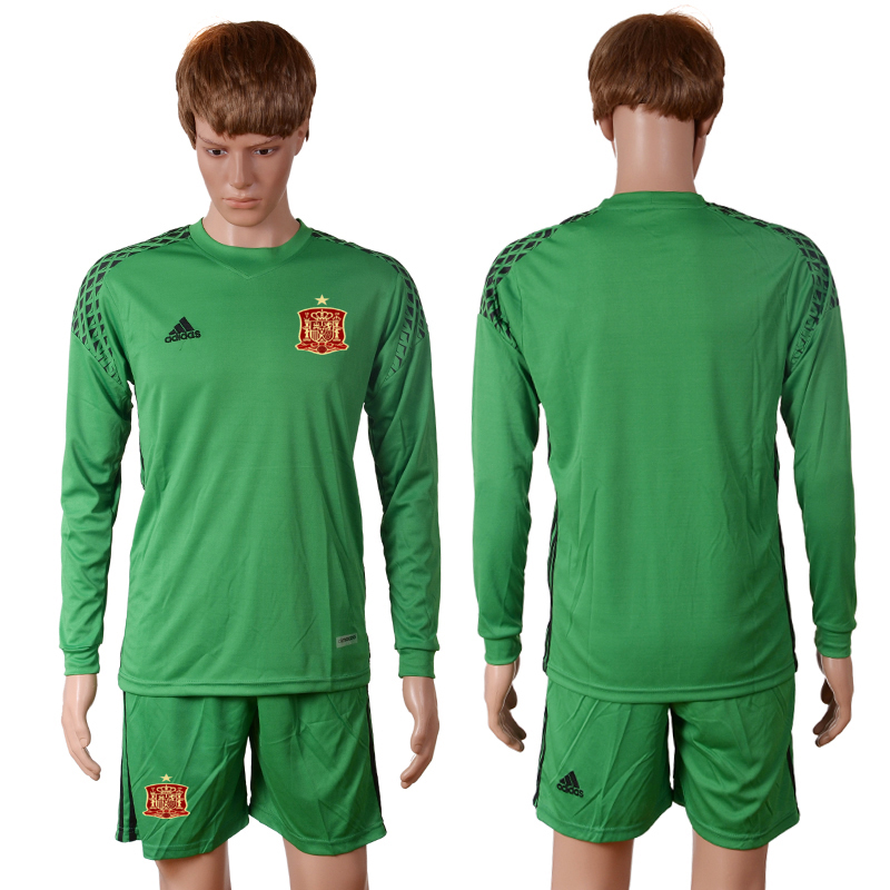 Spain Green Goalkeeper UEFA Euro 2016 Long Sleeve Soccer Jersey