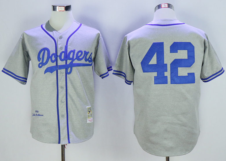 Dodgers 42 Jackie Robinson Grey 1955 Throwback Jersey