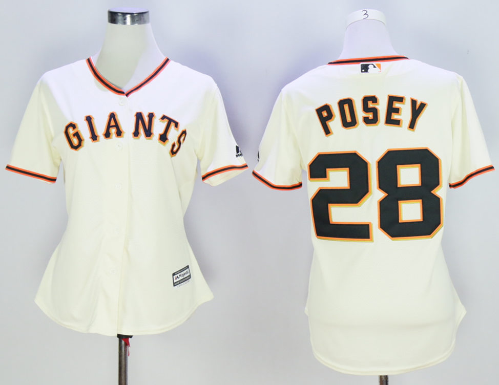 Giants 28 Buster Posey Cream Women New Cool Base Jersey