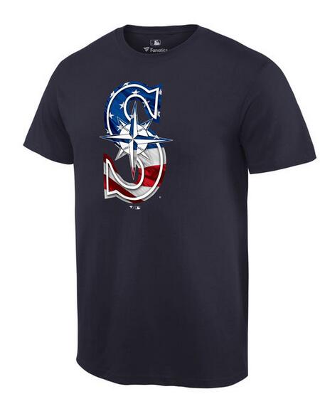 Mariners Navy USA Flag Team Logo Men's T Shirt