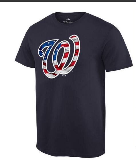 Nationals Navy Team Logo Wave Men's T Shirt - Click Image to Close
