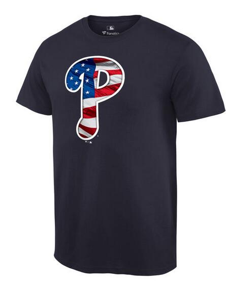 Phillies Navy USA Flag Team Logo Men's T Shirt