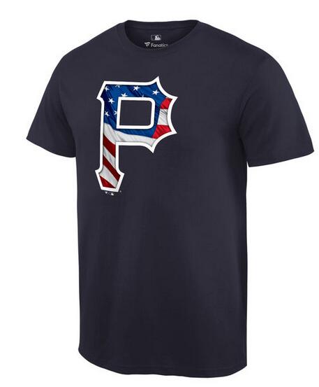 Pirates Navy USA Flag Team Logo Men's T Shirt - Click Image to Close