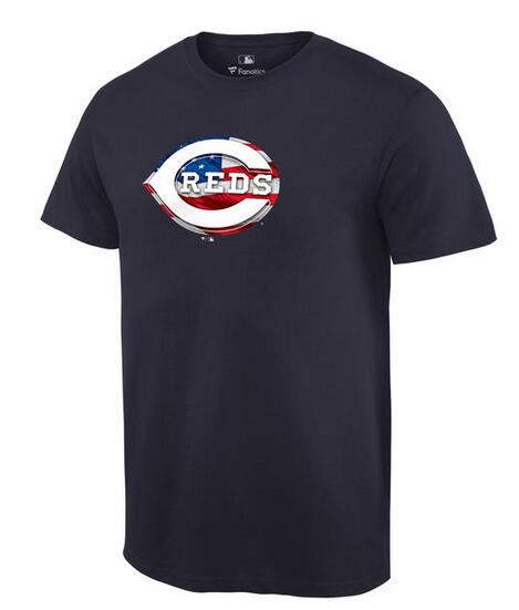Reds Navy USA Flag Team Logo Men's T Shirt - Click Image to Close