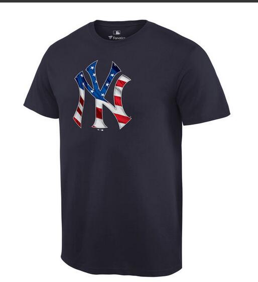 Yankees Navy USA Flag Team Logo Men's T Shirt