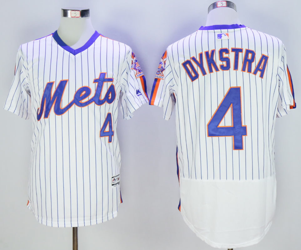 Mets 4 Lenny Dykstra White Throwback Flexbase Jersey - Click Image to Close