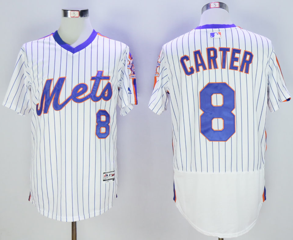 Mets 8 Gary Carter White Throwback Flexbase Jersey