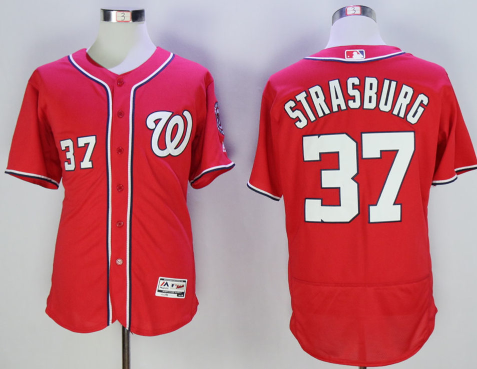 Nationals 37 Stephen Strasburg Red Flexbase Jersey - Click Image to Close