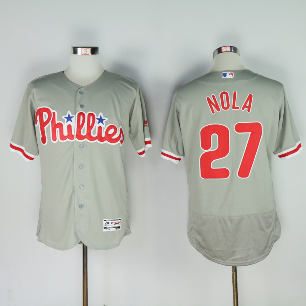 Phillies 27 Aaron Nola Grey Flexbase Jersey - Click Image to Close