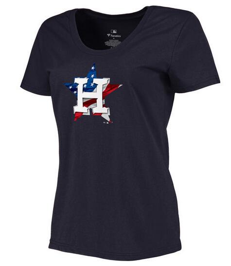 Astros Navy USA Flag Team Logo Women T Shirt