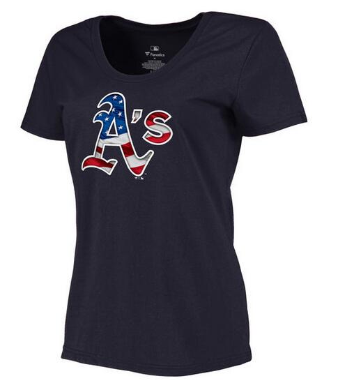Athletics Navy USA Flag Team Logo Women T Shirt