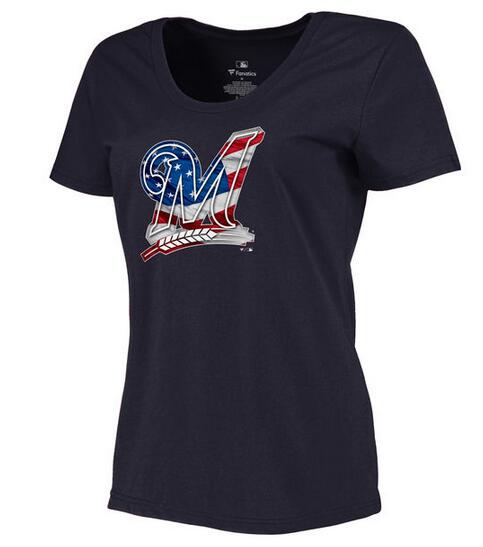 Brewers Navy USA Flag Team Logo Women T Shirt