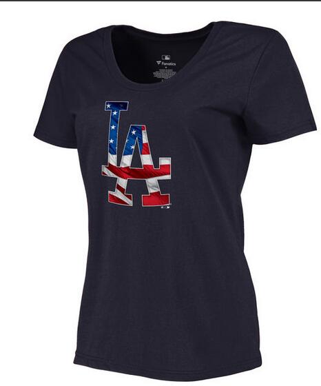 Dodgers Navy USA Flag Team Logo Women T Shirt