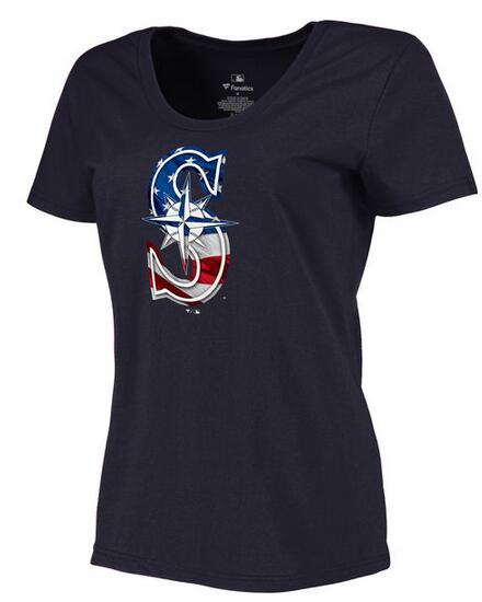 Mariners Navy USA Flag Team Logo Women T Shirt