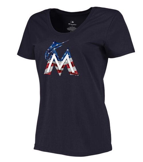 Marlins Navy USA Flag Team Logo Women T Shirt