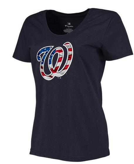 Nationals Navy USA Flag Team Logo Women T Shirt