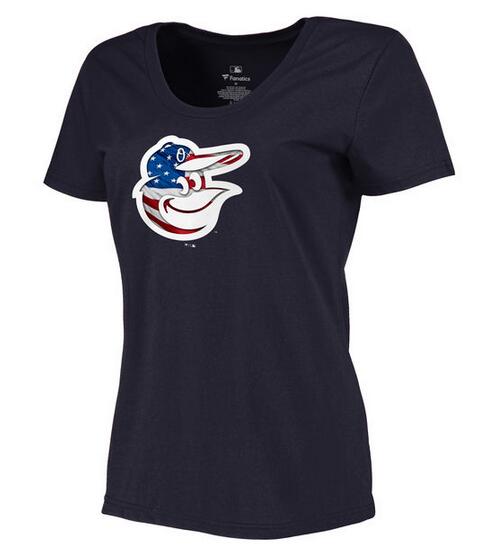Orioles Navy USA Flag Team Logo Women T Shirt
