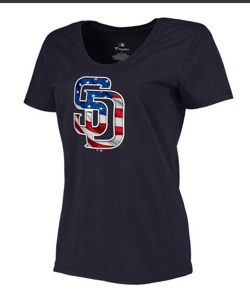 Padres Navy USA Flag Team Logo Women T Shirt