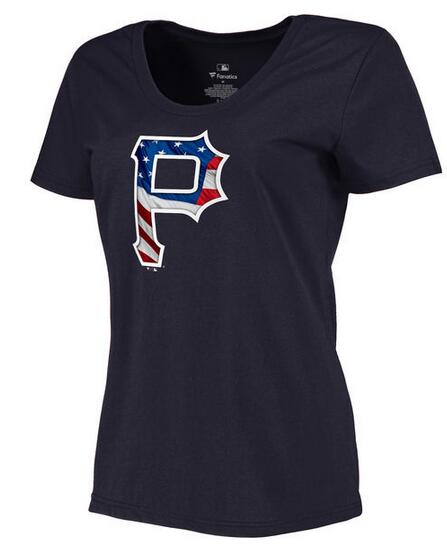 Pirates Navy USA Flag Team Logo Women T Shirt