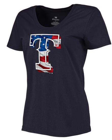 Rangers Navy USA Flag Team Logo Women T Shirt