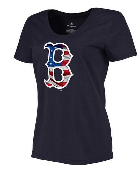Red Sox Navy USA Flag Team Logo Women T Shirt