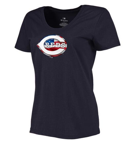 Reds Navy USA Flag Team Logo Women T Shirt