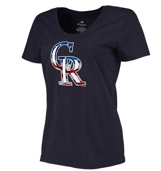 Rockies Navy USA Flag Team Logo Women T Shirt