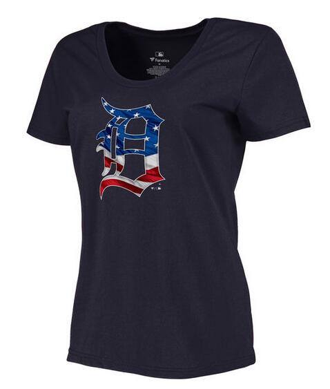 Tigers Navy USA Flag Team Logo Women T Shirt
