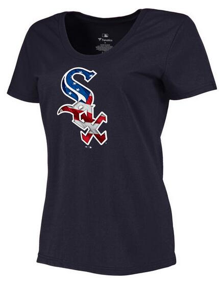 White Sox Navy USA Flag Team Logo Women T Shirt