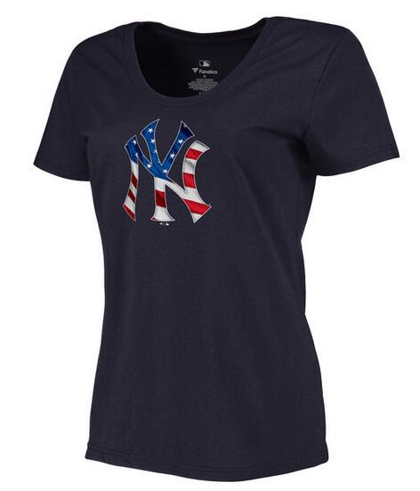 Yankees Navy USA Flag Team Logo Women T Shirt
