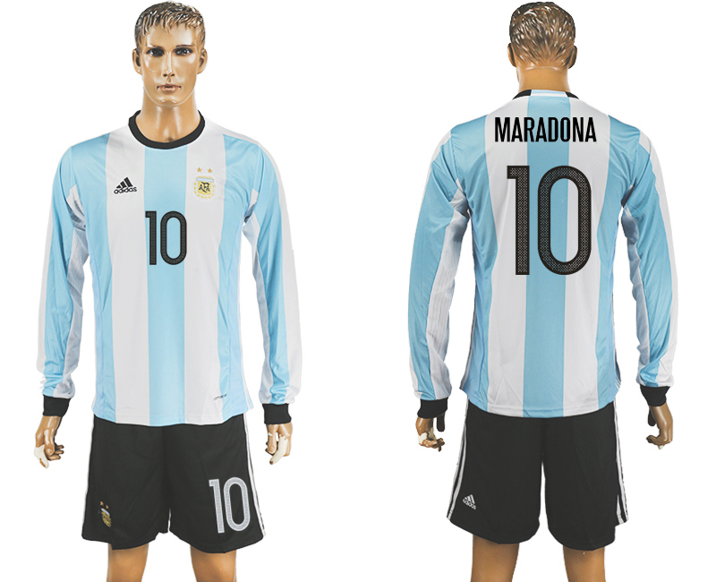 Argentina 10 MARADONA Home 2016 Copa America Centenario Long Sleeve Soccer Jersey