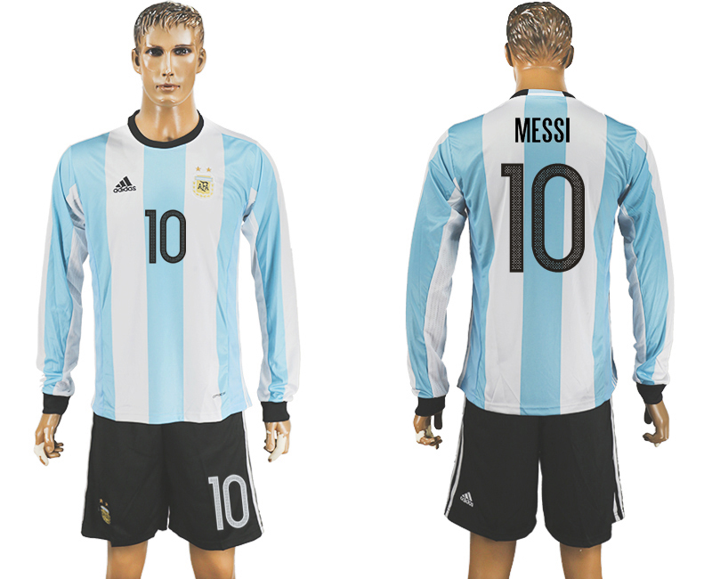 Argentina 10 MESSI Home 2016 Copa America Centenario Long Sleeve Soccer Jersey